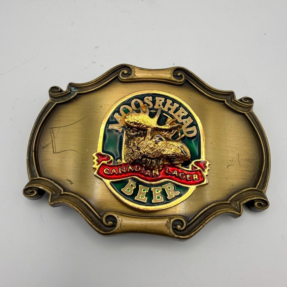 Vintage 1978 RainTree Moosehead Beer Brass Belt Buckle Canadian Lager Bar Pub
